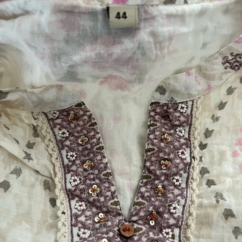 Stunning Cottagecore maxi dress/Gold foil detail/ Size France 44 (Size US 12/L) - Picture 8 of 16